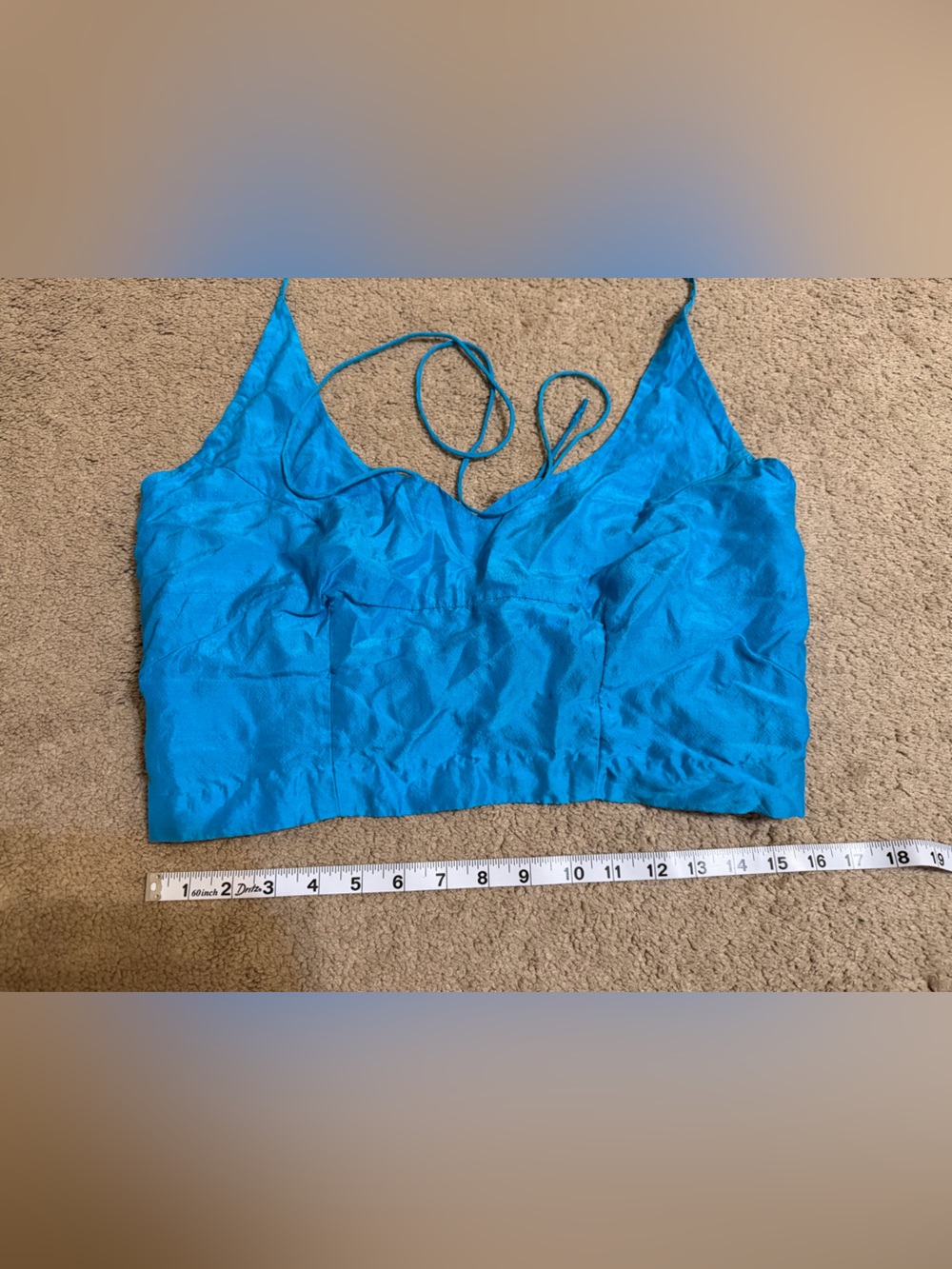 Satin Blue Cami Crop Top with Spaghetti Straps